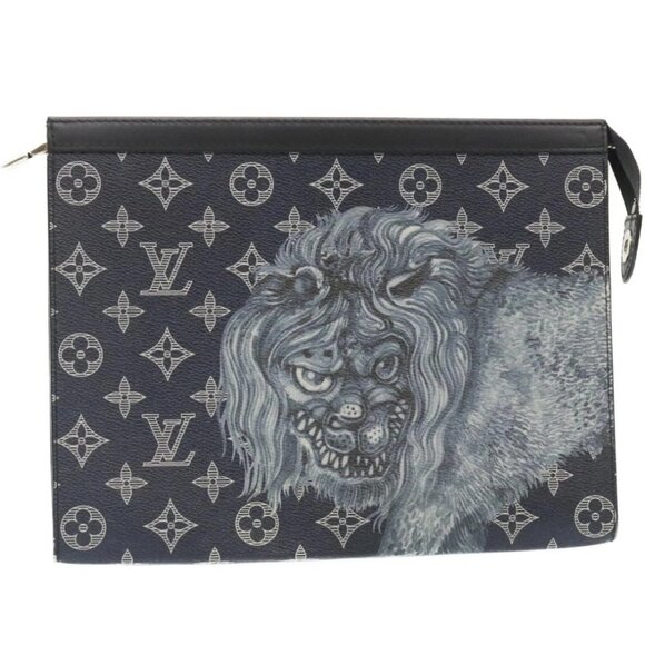 LOUIS VUITTON Monogram Savanna Pochette Voyage ClutchBag Navy M66639 Auth 29183A - Picture 1 of 16